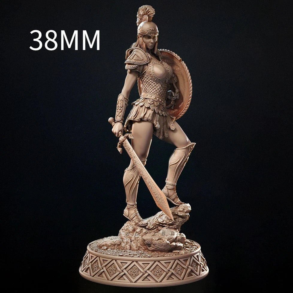 75mm Greek Warrior with Crested Helmet and Lion Shield, Resin Model Figure Kit, Fantasy Theme, Unassembled and Unpainted