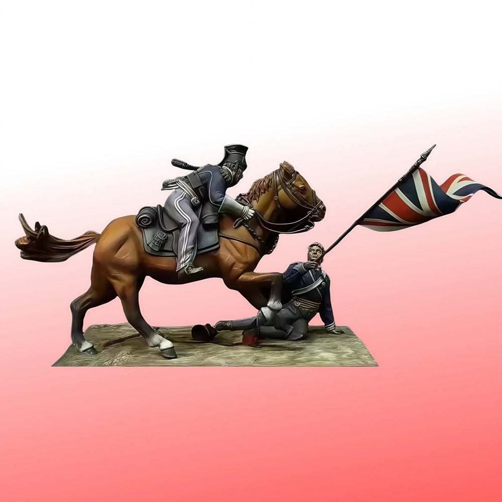 1/24 Medieval Mounted Knight with Flag Bearer, 2 Figures, Resin Model Figure Kit, Unassembled and Unpainted