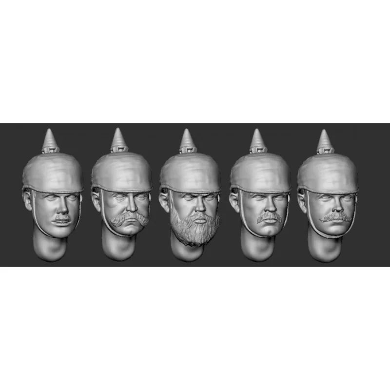 1/35 WWI German Soldiers with Pickelhaube Helmets, 5 Figures, Resin Model Bust Kit, Unassembled and Unpainted