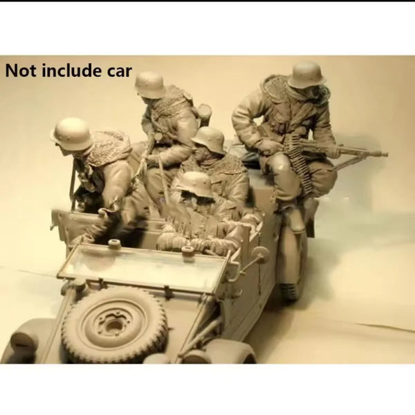 1/16 WWII Allied Soldiers with Jeep, 5 Figures, Resin Model Diorama Kit, Unassembled and Unpainted