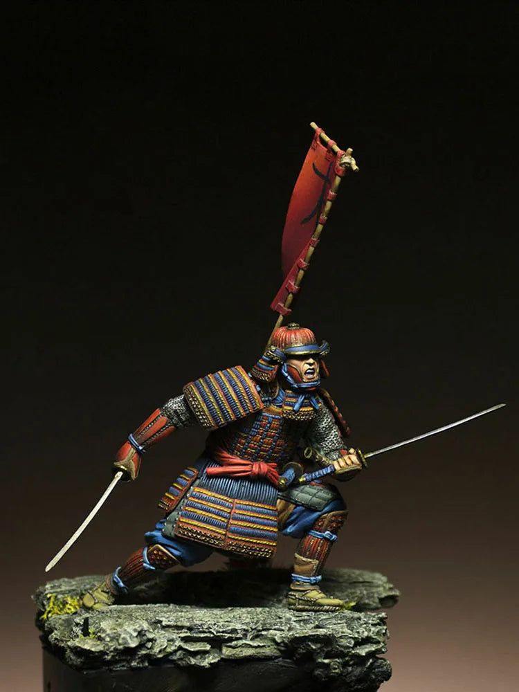 75mm Medieval Japanese Daimyo with War Fan, Resin Model Figure Kit, Unassembled and Unpainted
