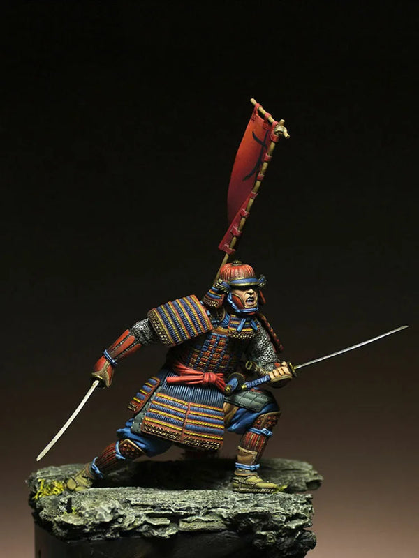 75mm Medieval Japanese Daimyo with War Fan, Resin Model Figure Kit, Unassembled and Unpainted