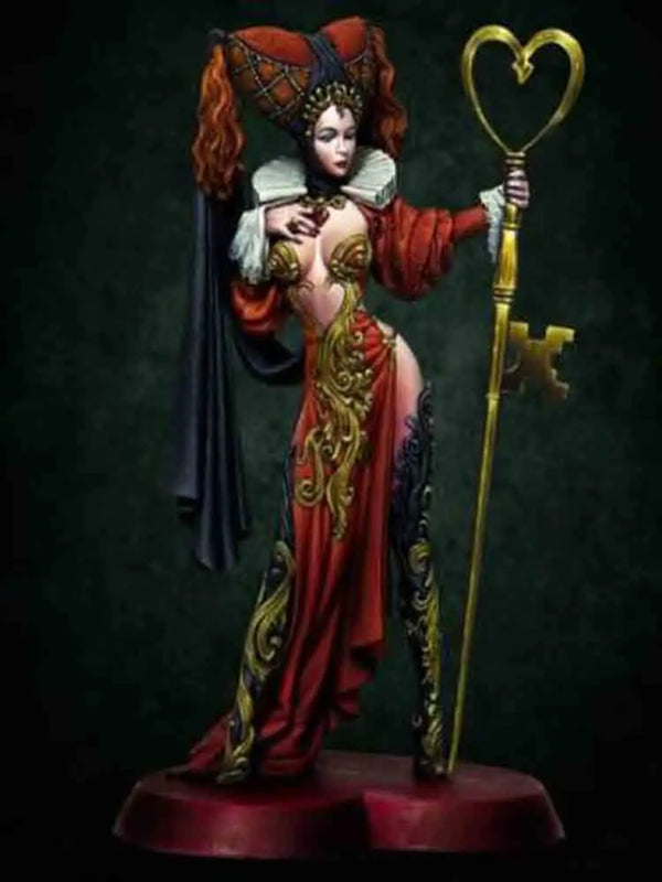 75mm Red-Haired Enchantress with Heart Scepter, Resin Model Figure Kit, Fantasy Theme, Unassembled and Unpainted
