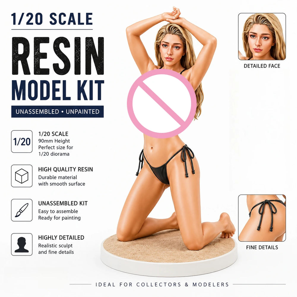1/20 Female Summer Kneeling Pose with Raised Arms, Resin Model Figure Kit, Anime Theme, Unassembled and Unpainted