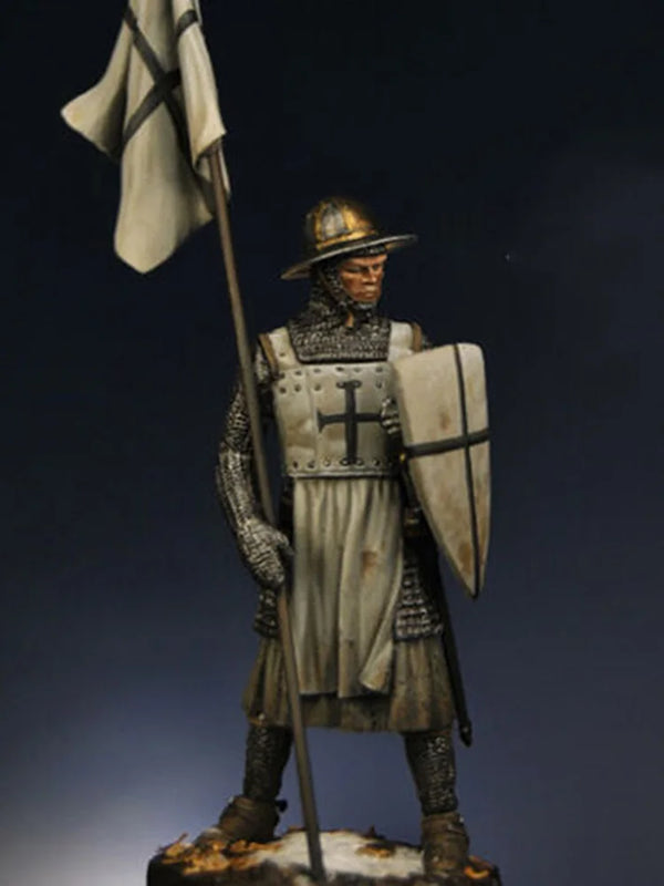 75mm Medieval Crusader Knight with Banner, Resin Model Figure Kit, Unassembled and Unpainted