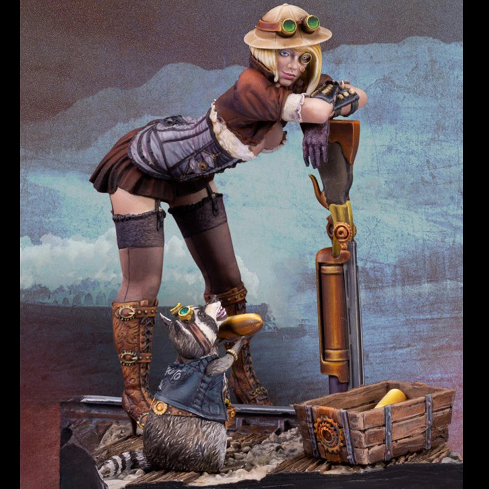 1/24 Female Adventurer with Fox, 2 Figures, Resin Model Figure Kit, Fantasy Theme, Unassembled and Unpainted