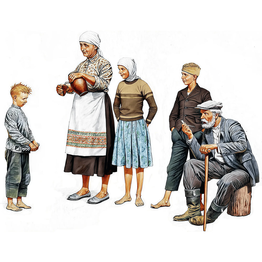 1/35 Cold War Soviet Civilian Family, 7 Figures, Resin Model Figure Kit, Unassembled and Unpainted