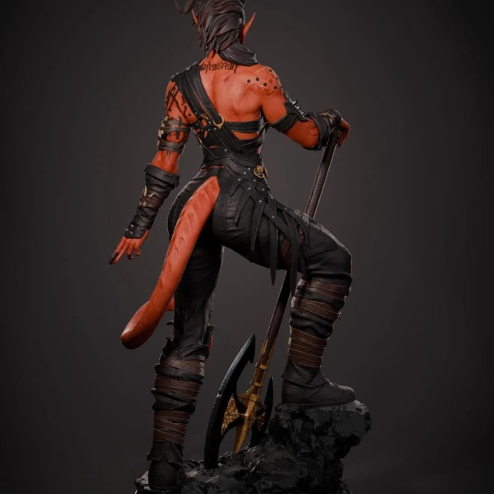 Demon Warrior with Crescent Staff, Resin Model Figure Kit, Fantasy Theme, Unassembled and Unpainted