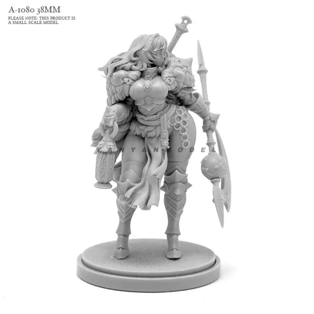 38mm Female Barbarian Warrior, Resin Model Figure Kit, Fantasy Theme, Unassembled and Unpainted