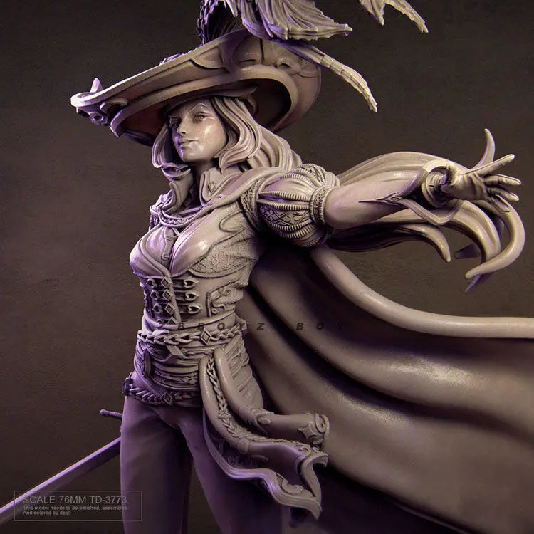 76mm Female Pirate Swordsman, Resin Model Figure Kit, Fantasy Theme, Unassembled and Unpainted