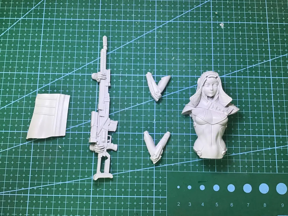 1/10 Female Soldier with Cybernetics, 2 Figures, Resin Model Bust Kit, Anime Theme, Unassembled and Unpainted