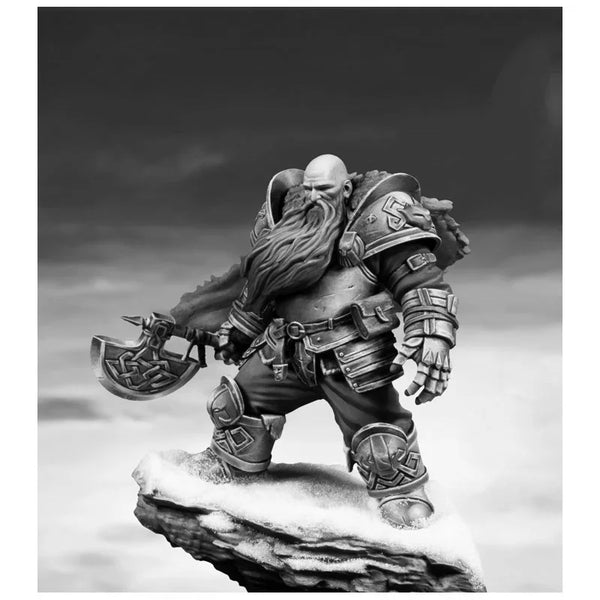 1/24 Dwarf Warrior with Ornate Armor and Battle Axe, Resin Model Figure Kit, Fantasy Theme, Unassembled and Unpainted