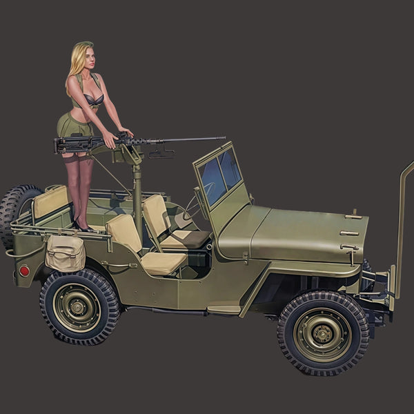 1/24 WWII Female Machine Gunner, Resin Model Figure Kit, Unassembled and Unpainted