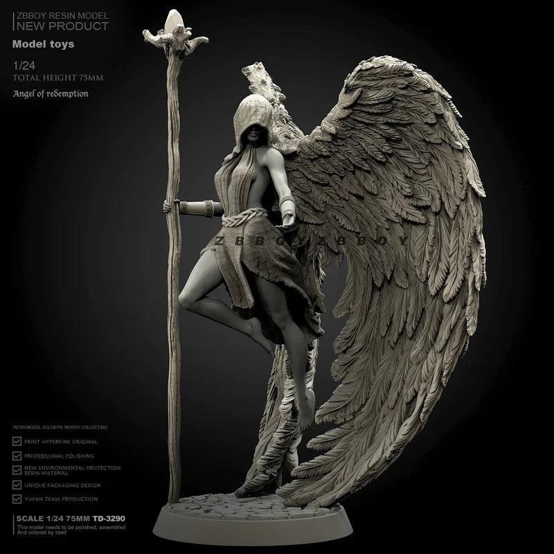 1/24 Angel with Staff, Resin Model Figure Kit, Mythology Theme, Unassembled and Unpainted