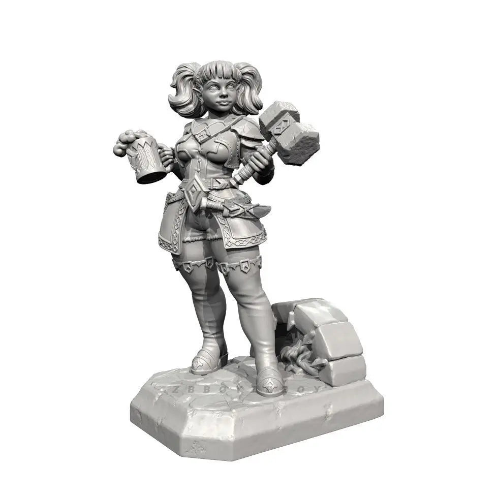 50mm Female Dwarf Warrior, Resin Model Bust Kit, Fantasy Theme, Unassembled and Unpainted