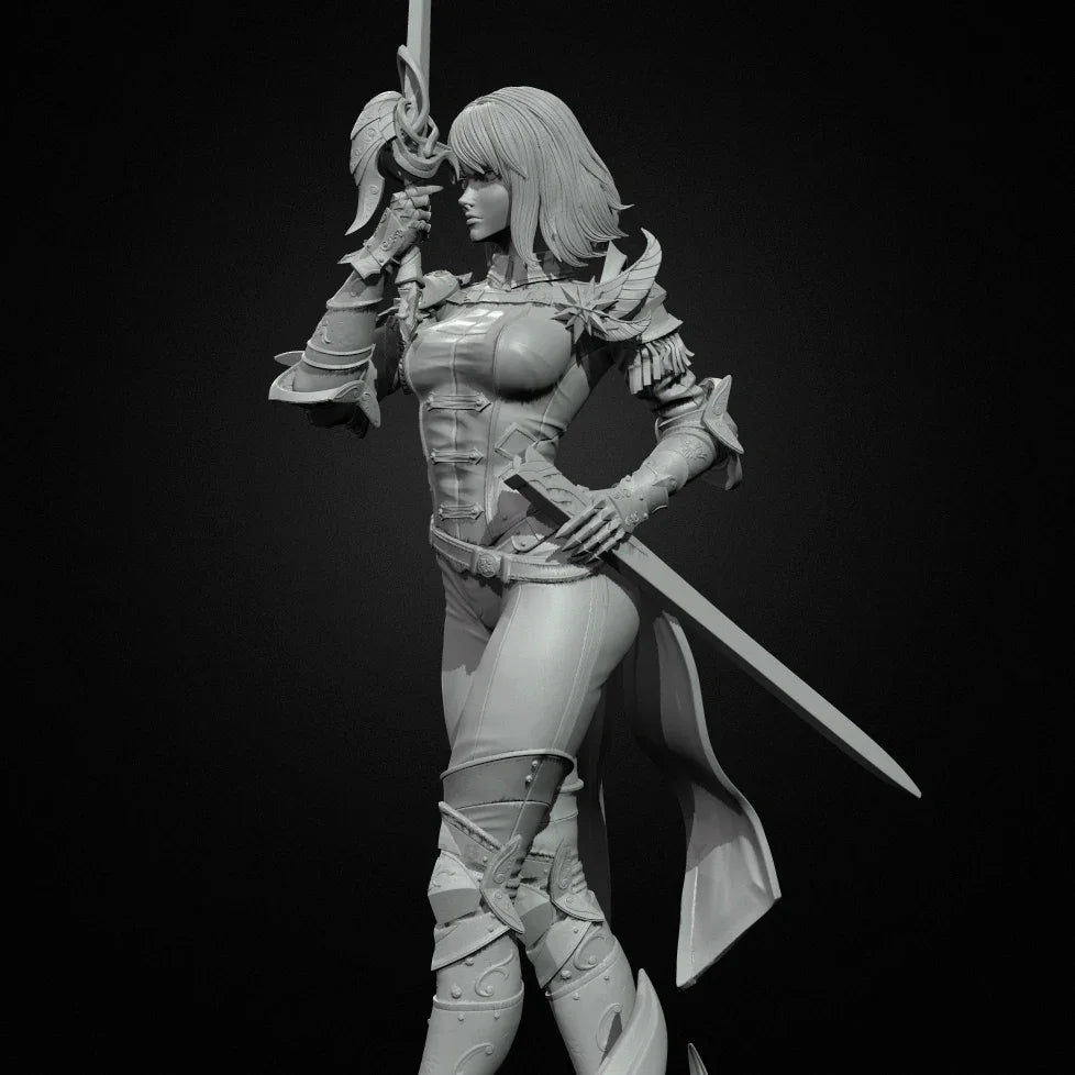 75mm Female Warrior with Raised Greatsword Ascending Pose, Resin Model Figure Kit, Fantasy Theme, Unassembled and Unpainted