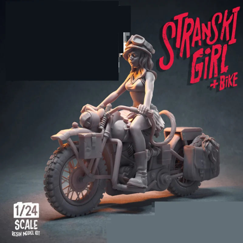 1/24 Pin-up Girl on Motorcycle, Resin Model Figure Kit, Unassembled and Unpainted
