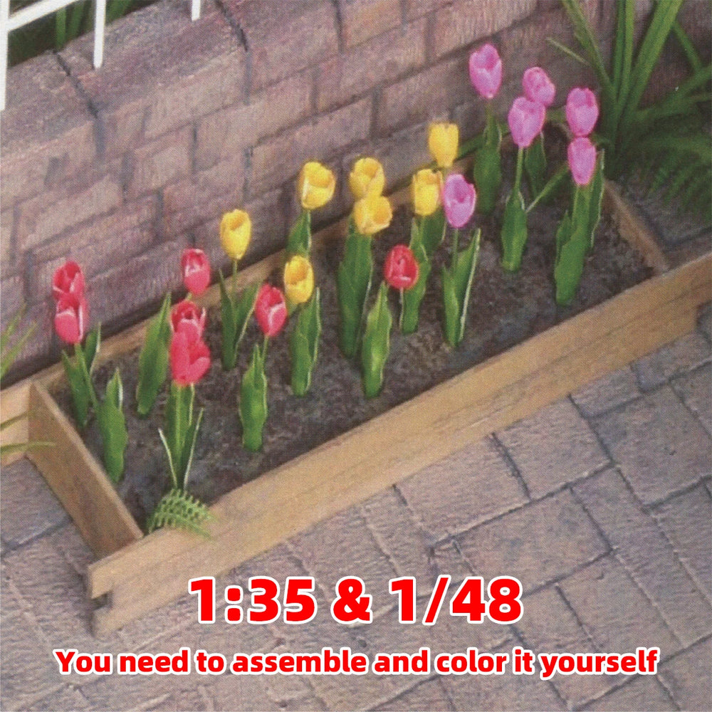 1/35 Garden Plants & Tulips, Resin Model Terrain Kit, Wildlife Theme, Unpainted