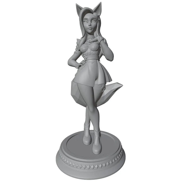 1/24 Fox Girl in Blue Top and Skirt with Tail, Resin Model Figure Kit, Anime Theme, Unassembled and Unpainted