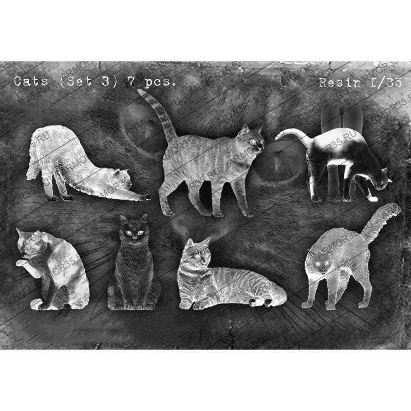 1/35 Seven Cats, 7 Figures, Resin Model Figure Kit, Wildlife Theme, Unassembled and Unpainted