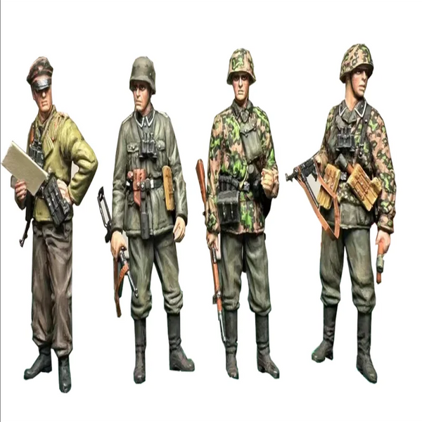1/35 WWI German Infantry Section with Camouflage Uniforms, 4 Figures, Resin Model Figure Kit, Unassembled and Unpainted