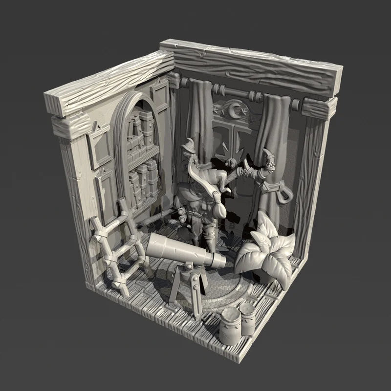60mm Magic House, 5 Figures, Resin Model Diorama Kit, Fantasy Theme, Unassembled and Unpainted