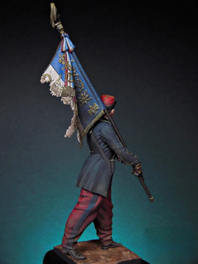 1/24 Napoleonic French Standard Bearer, Resin Model Figure Kit, Unassembled and Unpainted