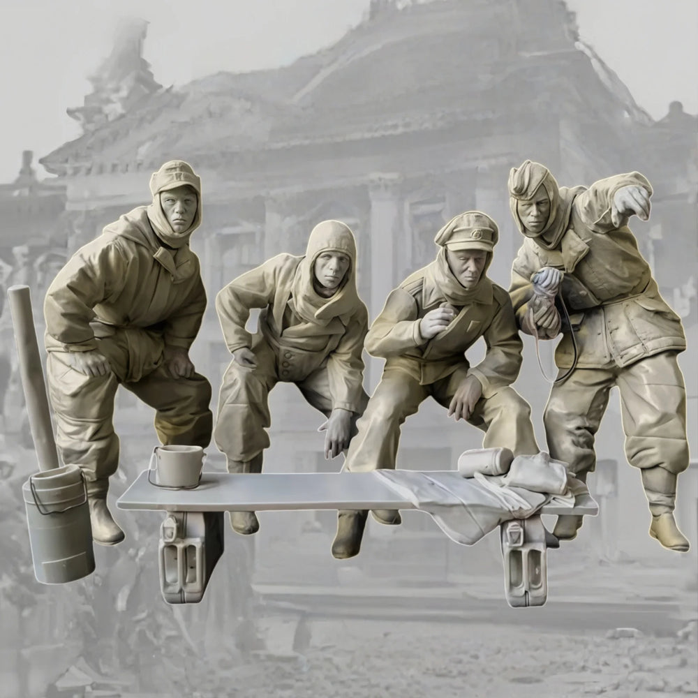 1/16 WWI British Infantry with Stretcher Bearers, 4 Figures, Resin Model Figure Kit, Unassembled and Unpainted