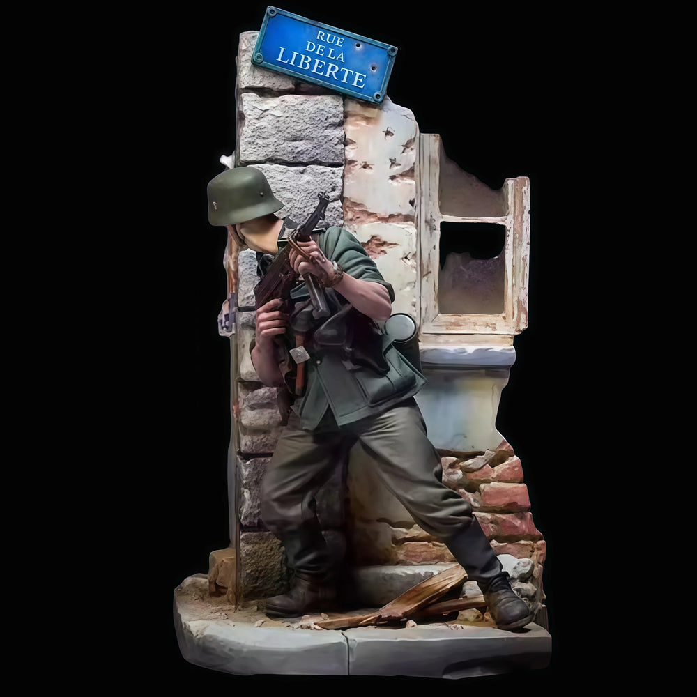 90mm WWII Allied Combat Scene, 5 Figures, Resin Model Diorama Kit, Unassembled and Unpainted