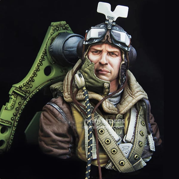 1/10 WWII RAF Pilot with Flying Goggles and Leather Harness, Resin Model Bust Kit, Unassembled and Unpainted