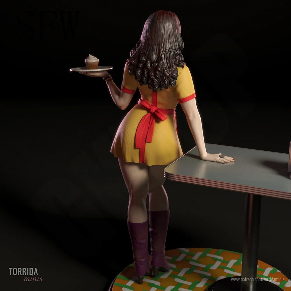 1/24 Retro Diner Attendant, Resin Model Figure Kit, Unassembled and Unpainted