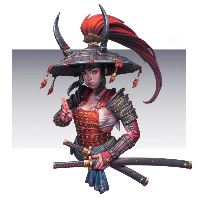 1/12 Ronin Warrior Woman, Resin Model Bust Kit, Fantasy Theme, Unassembled and Unpainted