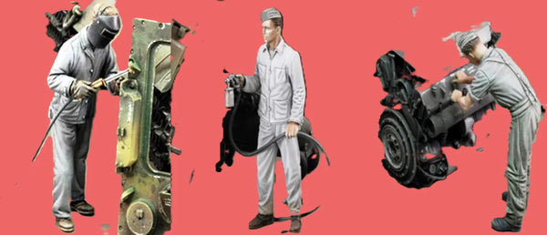 WWII Soldiers with Machine Gun, 3 Figures, Resin Model Figure Kit, Unassembled and Unpainted