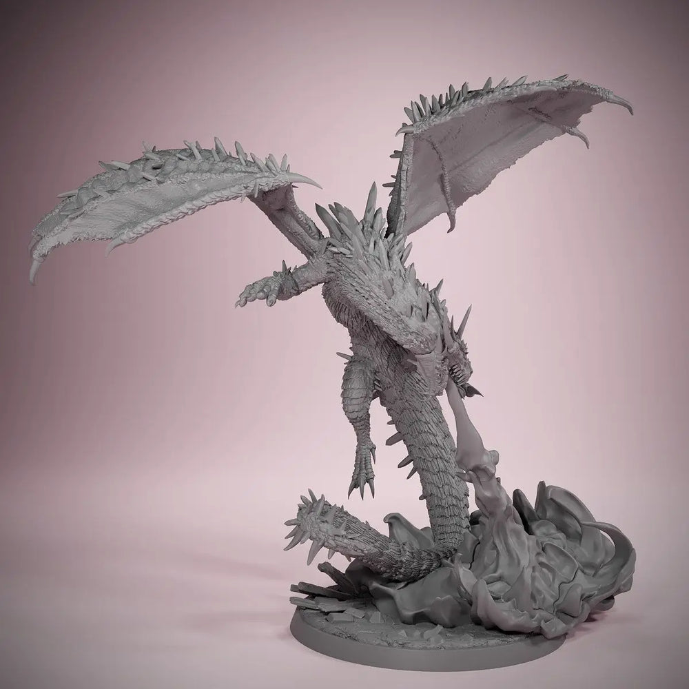 Four-Winged Dragon with Jagged Spine, Resin Model Figure Kit, Fantasy Theme, Unassembled and Unpainted