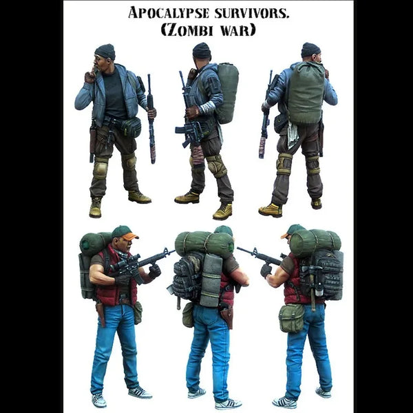 1/35 Post-Apocalyptic Survivor Fighters, 6 Figures, Resin Model Figure Kit, Fantasy Theme, Unassembled and Unpainted