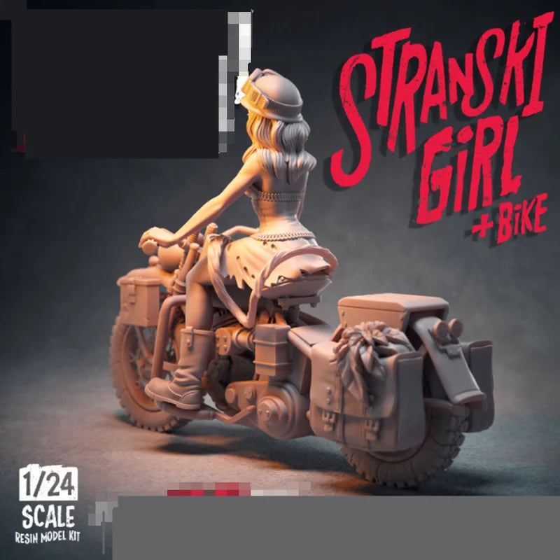 1/24 Pin-up Girl on Motorcycle, Resin Model Figure Kit, Unassembled and Unpainted