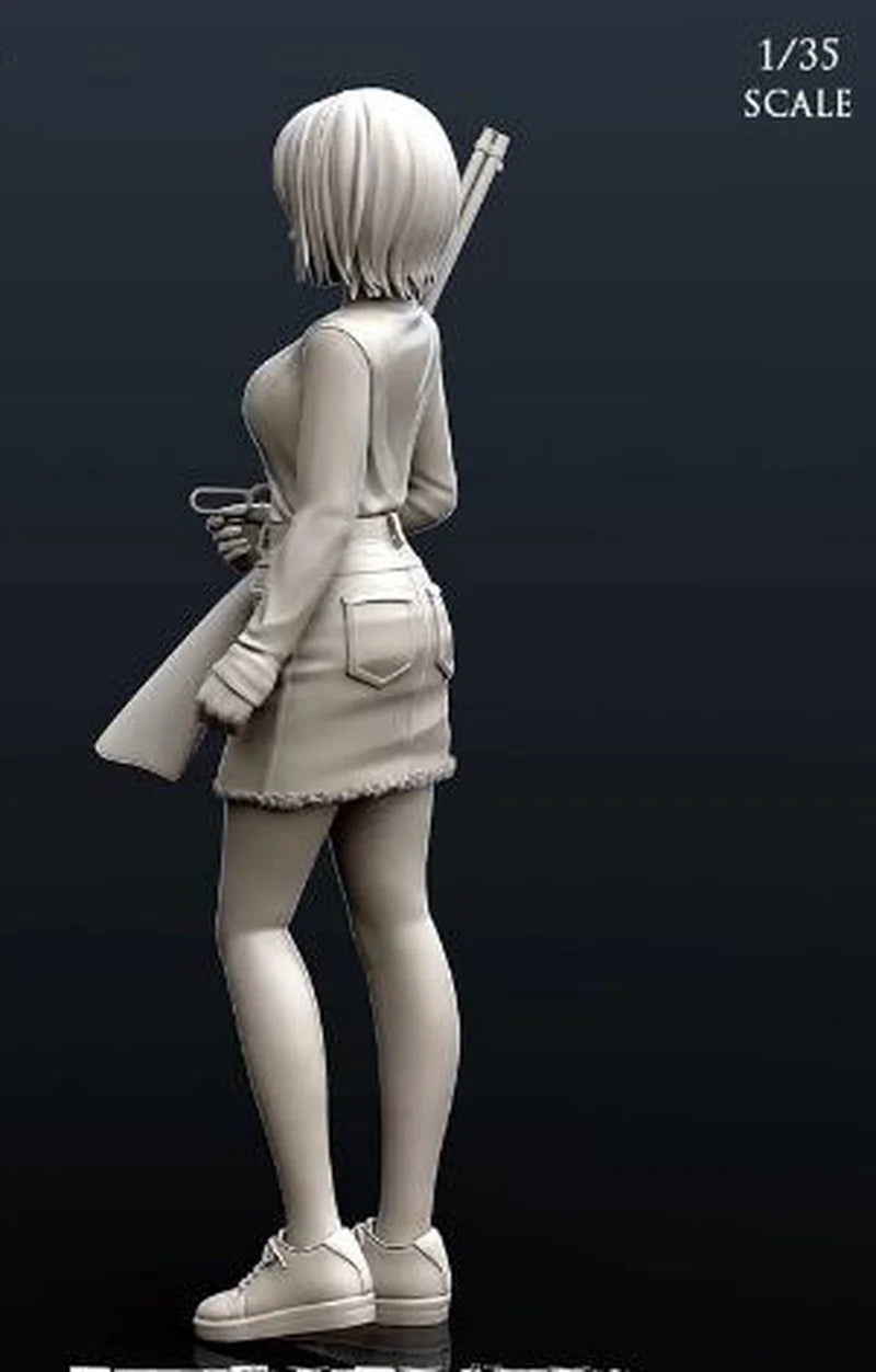 1/35 Platinum-Haired Female Soldier with Rifle, Resin Model Figure Kit, Anime Theme, Unassembled and Unpainted