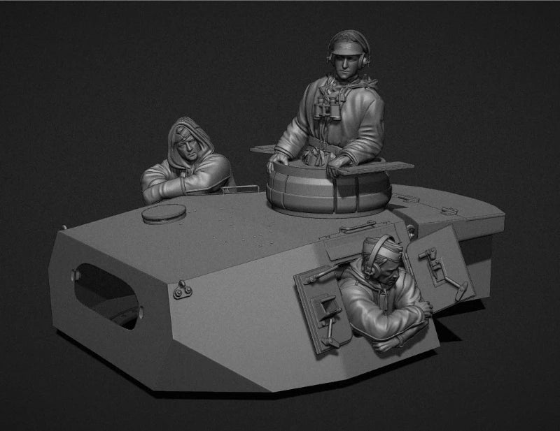 1/35 WWII German Winter Turret Crew, 3 Figures, Resin Model Figure Kit, Unassembled and Unpainted