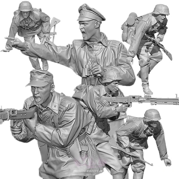 1/35 WWII German Infantry Assault Squad, 6 Figures, Resin Model Figure Kit, Unassembled and Unpainted