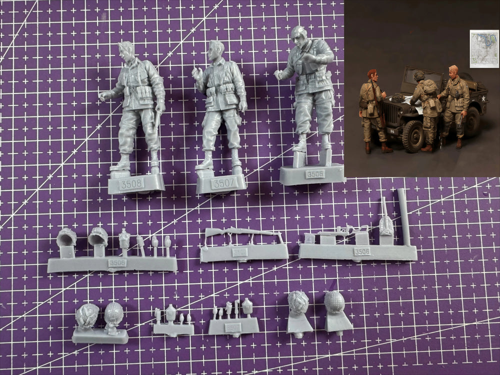 1/35 WWII Allied Commander and Soldiers, 3 Figures, Resin Model Figure Kit, Unassembled and Unpainted