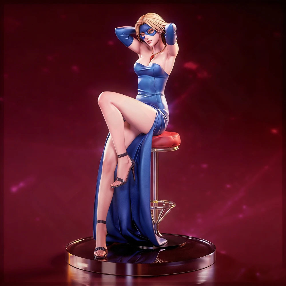 1/24 Blonde in Blue Dress on Bar Stool, Resin Model Figure Kit, Unassembled and Unpainted