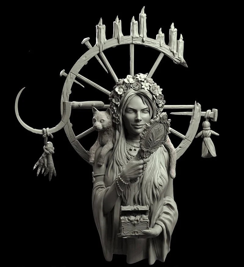 1/10 Double-Faced Gothic Witch, Resin Model Bust Kit, Fantasy Theme, Unassembled and Unpainted