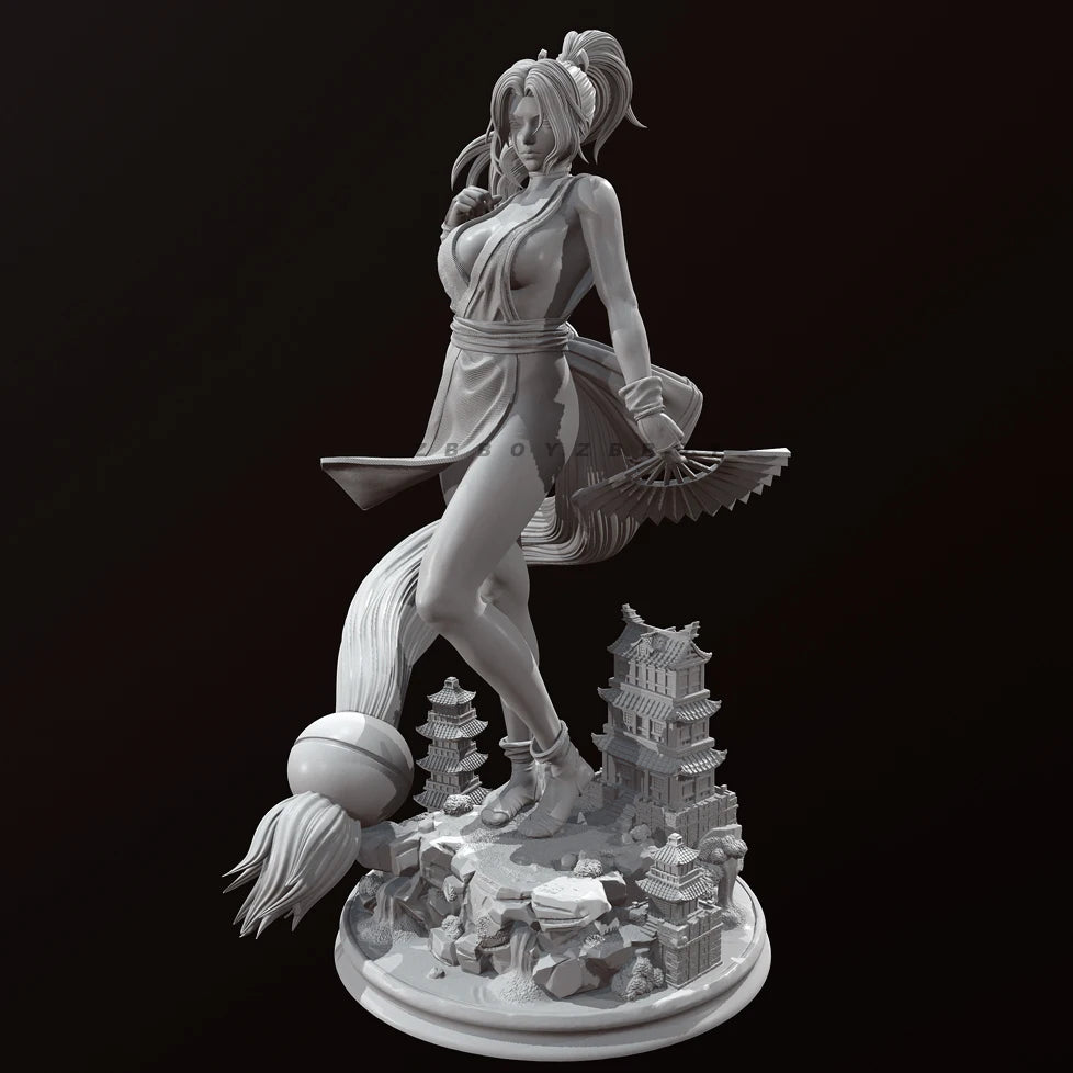 75mm Female with Asian Pagoda, Resin Model Figure Kit, Fantasy Theme, Unassembled and Unpainted
