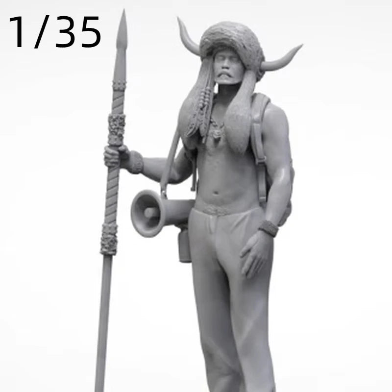 1/35 Tribal Horned Warrior, Resin Model Figure Kit, Fantasy Theme, Unassembled and Unpainted