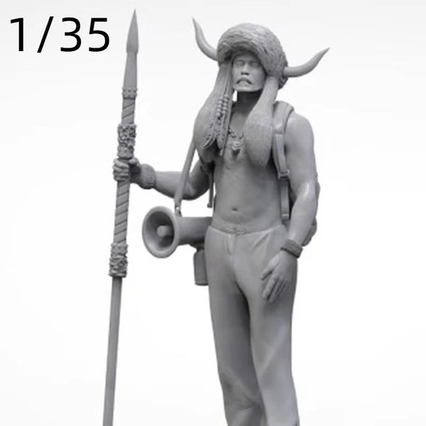 1/35 Tribal Horned Warrior, Resin Model Figure Kit, Fantasy Theme, Unassembled and Unpainted