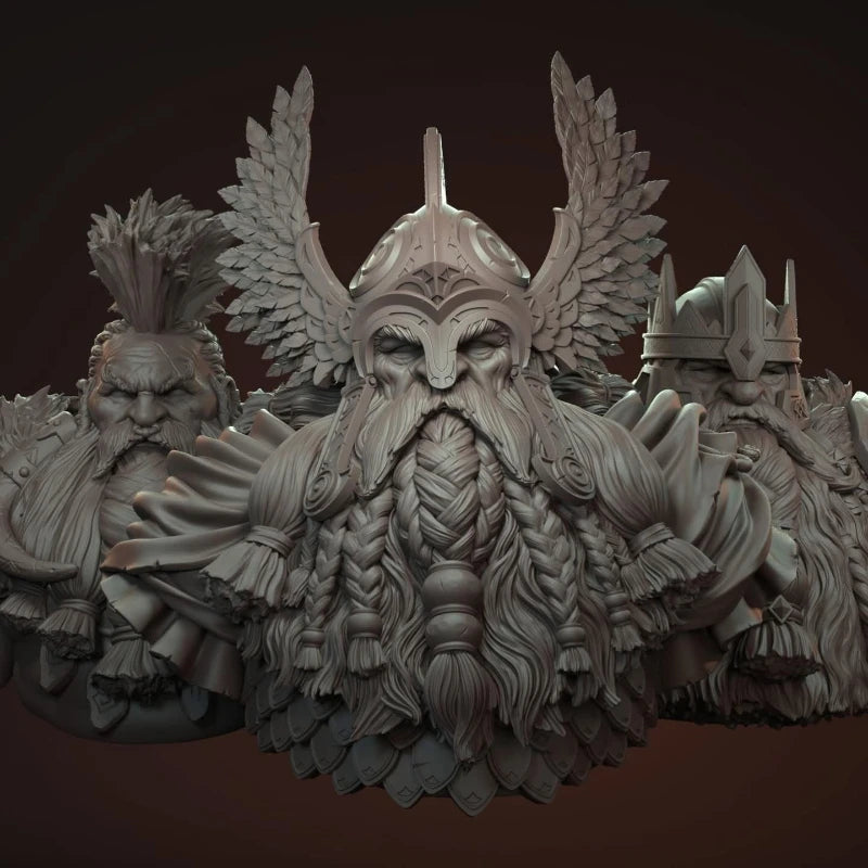 Dwarf King, 3 Figures, Resin Model Bust Kit, Fantasy Theme, Unassembled and Unpainted