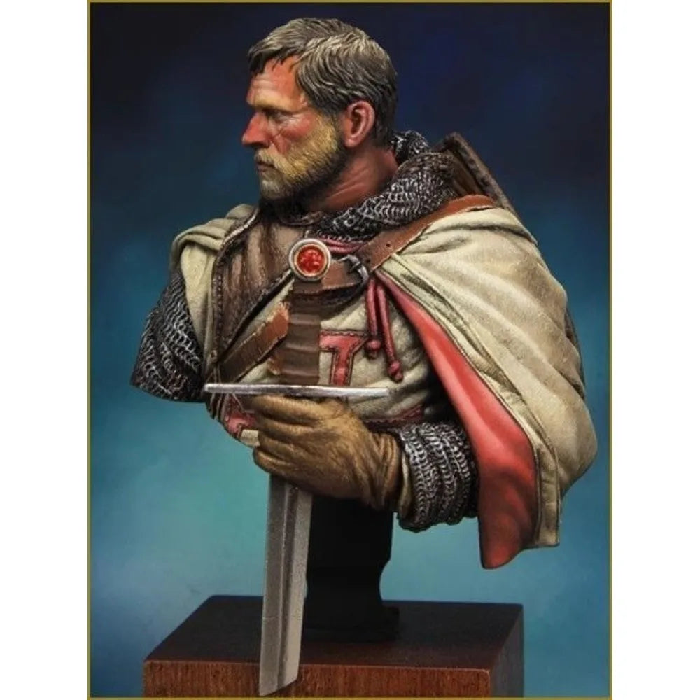 1/10 Medieval Mature Templar Knight in Chainmail and Red Cross Surcoat, Resin Model Bust Kit, Unassembled and Unpainted