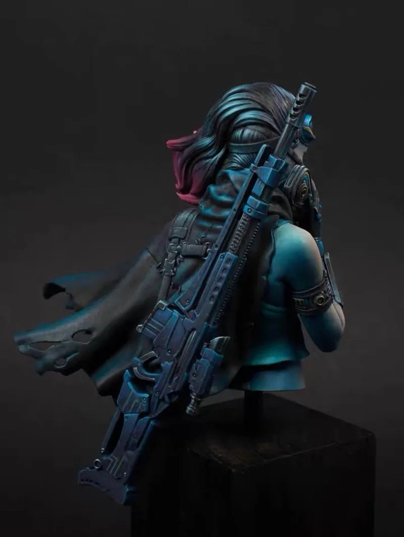 1/10 Female Soldier with Goggles and Respirator, Resin Model Bust Kit, Sci-Fi Theme, Unassembled and Unpainted