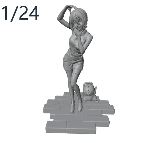1/24 Anime Girl with Hands-to-Hair Pose, Resin Model Figure Kit, Unassembled and Unpainted