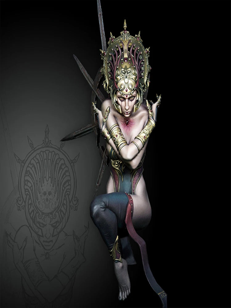 1/10 Sorceress with Ornate Spiked Crown, Resin Model Bust Kit, Fantasy Theme, Unassembled and Unpainted